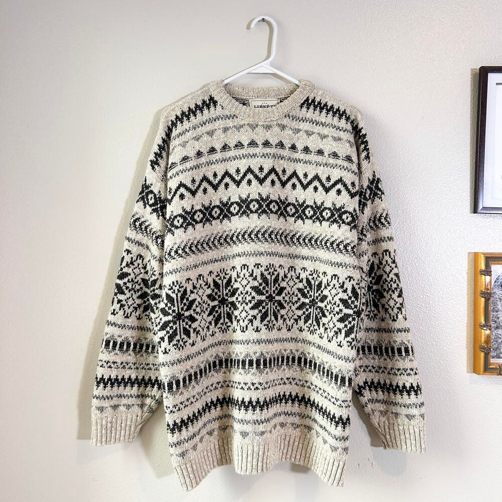Vintage 90s Liberty by Old Glory cream fair isle heavy knit sweater L